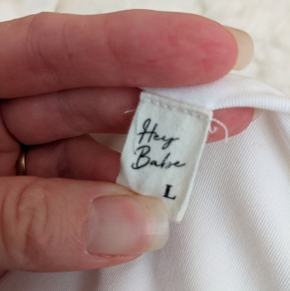 Hey BABE Instagram LA label white bodysuit rounded square neck basic women's L - Picture 8 of 11